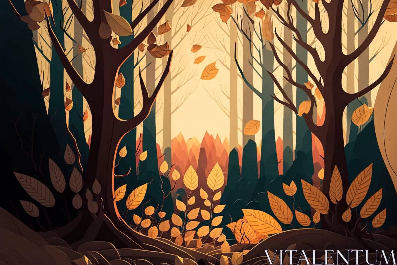 Intricate Autumnal Forest Illustration in Golden Light AI Image