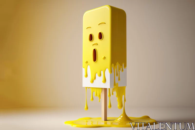 Abstract 3D Yellow Popsicle with Expressive Faces AI Image