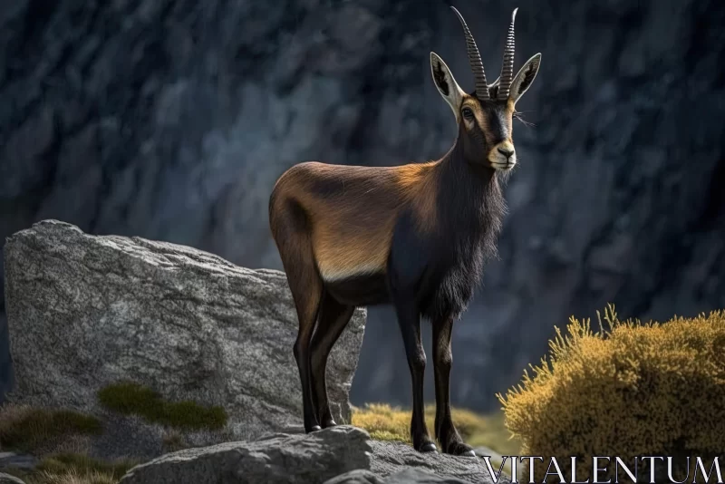 Amber and Black Antelope on Rocks - A Tribute to Himalayan Art AI Image