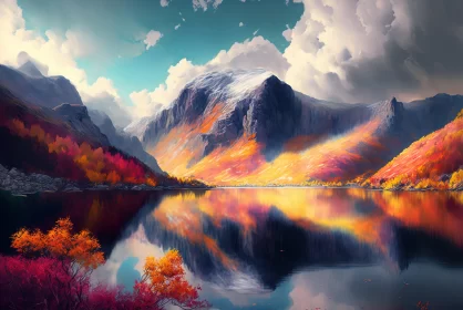 Colorful Mountain and Lake Scenery