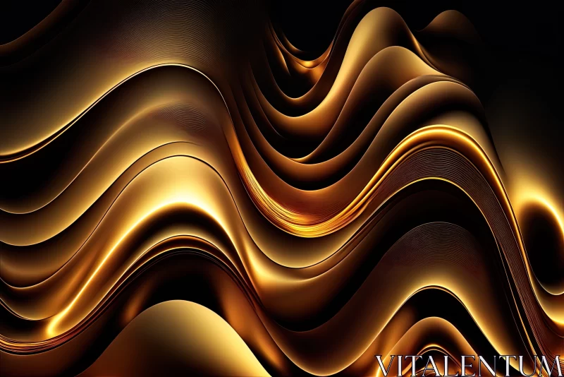 Abstract Golden Waves Against Black Background AI Image