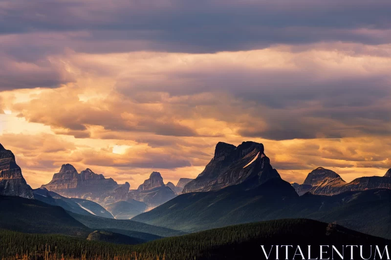 Golden Hued Mountain Range - A Captivating Landscape AI Image
