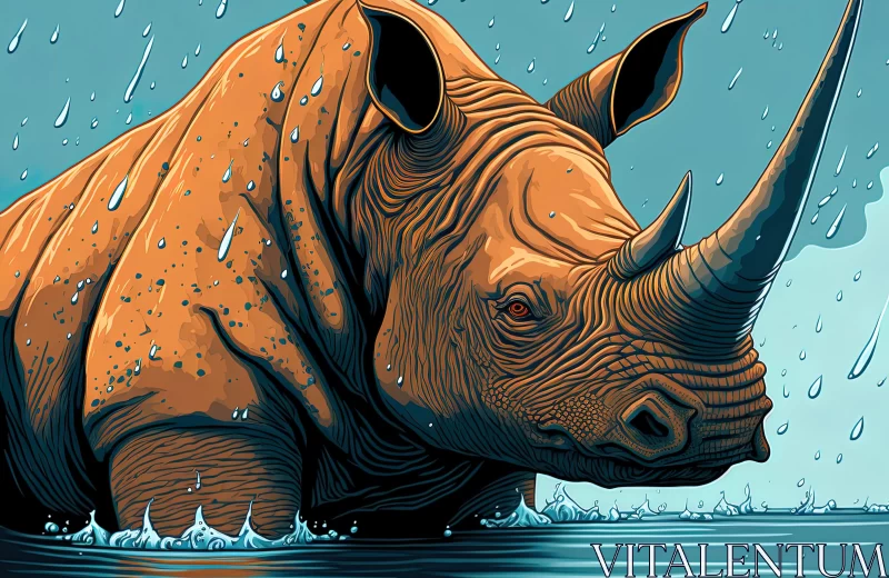 Graphic Novel Inspired Rhino in Water - Primordial Creatures Art AI Image