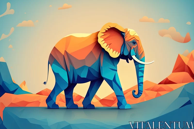 Low Poly Elephant Artistic Illustration in Vivid Colors AI Image