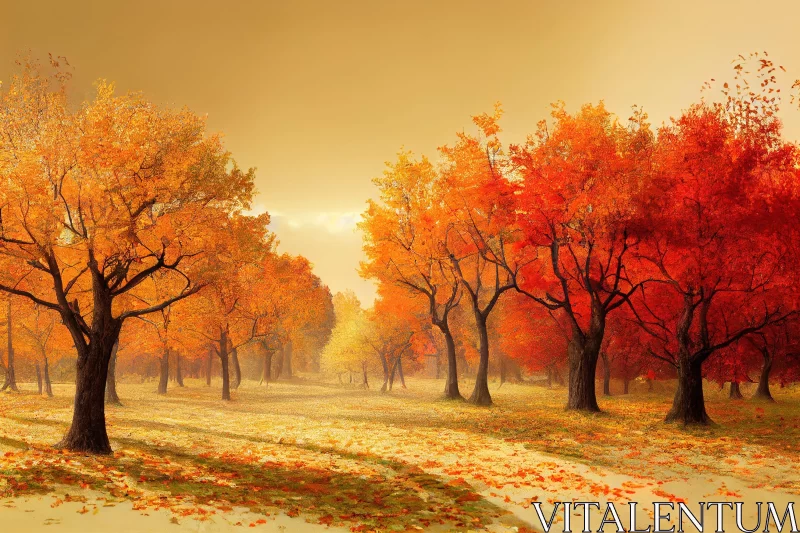 Beautiful Autumn Scene, Fantasy Artwork in Warm Colors AI Image