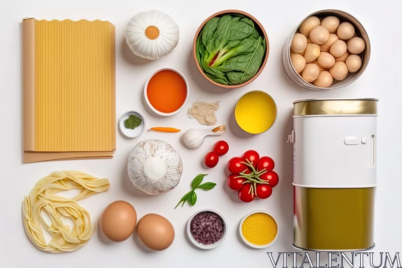 Minimalist Food Arrangement - Pasta Ingredients in Soft Colors AI Image