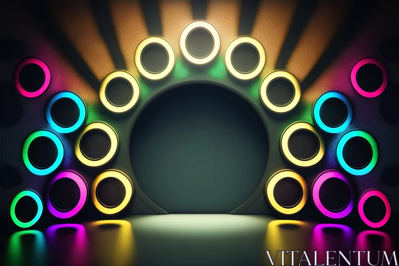 AI ART Neon Lights on Circular Wall: A Retro Pop Minimalist Design