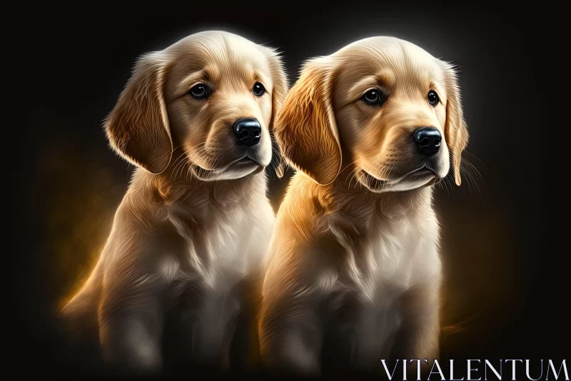 Golden Retrievers Illustration: Charms in Realism and Light Contrast AI Image