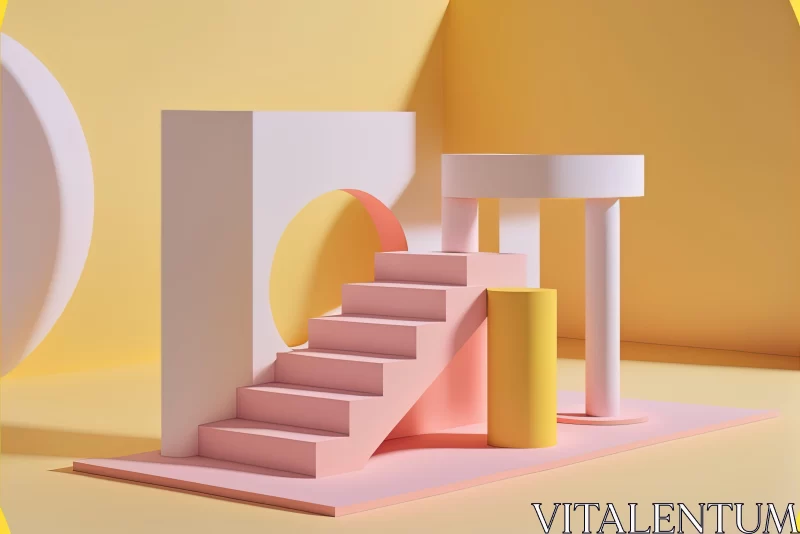 Pastel Colored 3D Model of Building and Staircase AI Image