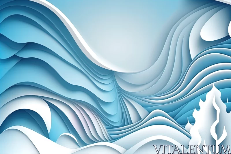 Abstract Paper Art Landscape with Oceanic Waves AI Image