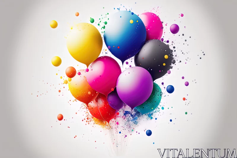 Colorful Balloons Amidst a Surrealistic Splatter Backdrop AI Image