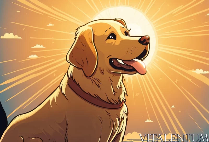 Golden Retriever Sunrise - Comic Book Style Illustration AI Image