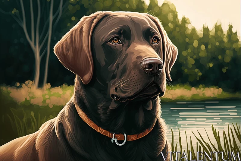 Brown Dog Near Water - A Study in Realistic Detailed Portraits AI Image