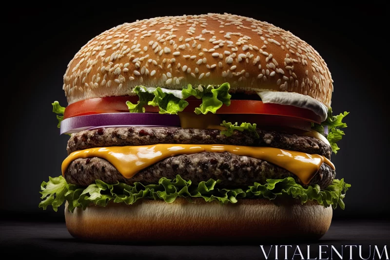 Giant Hamburger on a Black Background - A Study of Textures and Colors AI Image