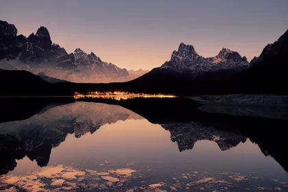 Mountain Reflection at Dusk - Atmospheric Panoramic Cityscape