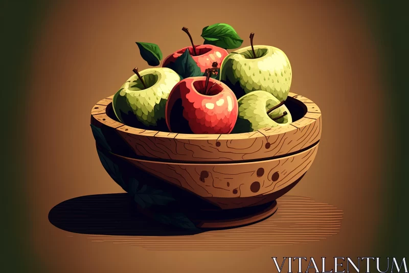 Apple in Wooden Bowl Illustration - Game Art Style AI Image