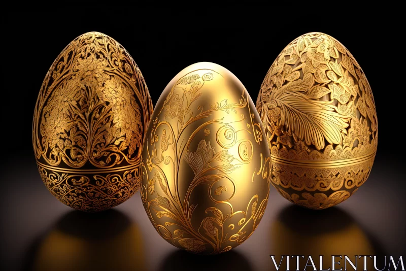 AI ART Intricately Sculpted Golden Easter Eggs - Artistic Miniatures
