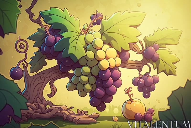 Lively Cartoon Illustration of Apples and Grapes in 2D Game Art Style AI Image