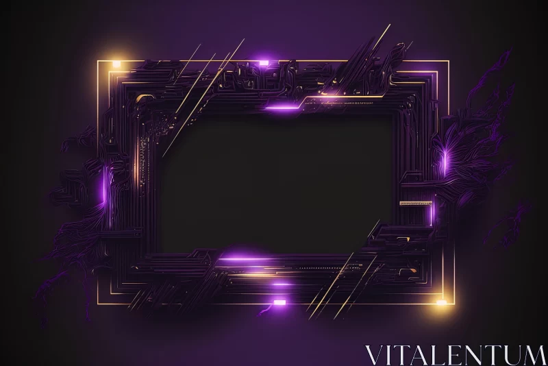 AI ART Abstract Neon Frame in Dark Gold and Violet - Cyberpunk Dystopia