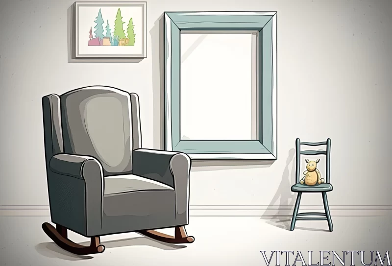 Animated Illustration of Rocking Chair and Teddy Bear AI Image