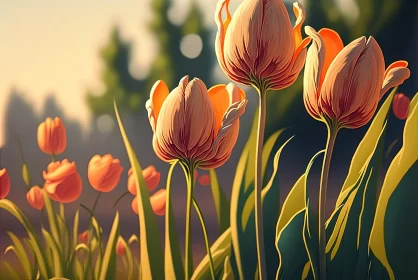 Colorful Tulip Field Painting - A Blend of Nature and 2D Game Art
