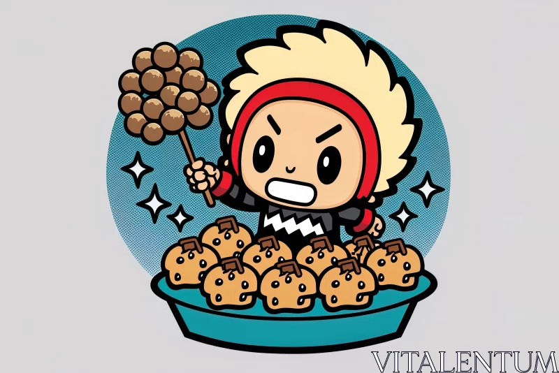 Anime Character with Cookies in Pop Culture-Inspired Setting AI Image