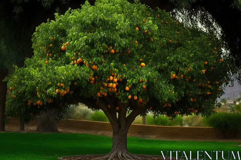 Enchanting Orange Tree in Park - Precisionism Influence AI Image