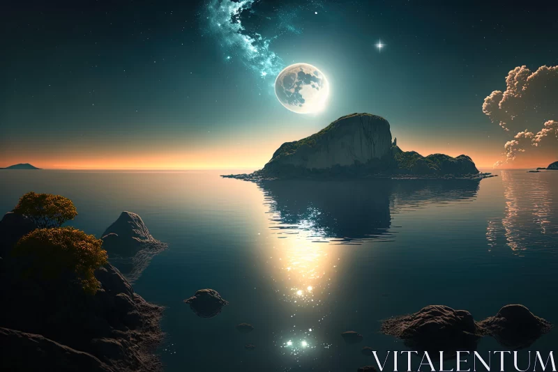 Moonlit Fantasy Landscape: A Blend of Reality and Dream AI Image