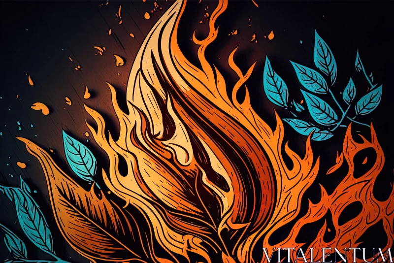 Intricate Flame and Leaf Illustrations: A Visual Story AI Image