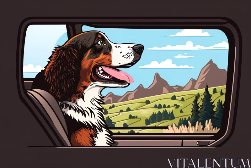 Cartoon Bernese Mountain Dog in Travel Adventure AI Image
