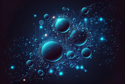 Cyberpunk Futurism Artwork: Luminous Bubbles in Dark Space