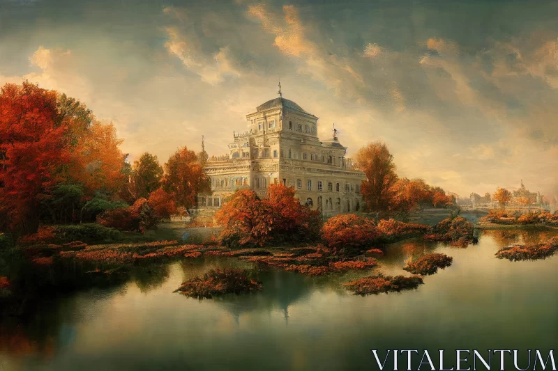 Autumn Cityscape with Classical Architecture and Romantic Riverscape AI Image