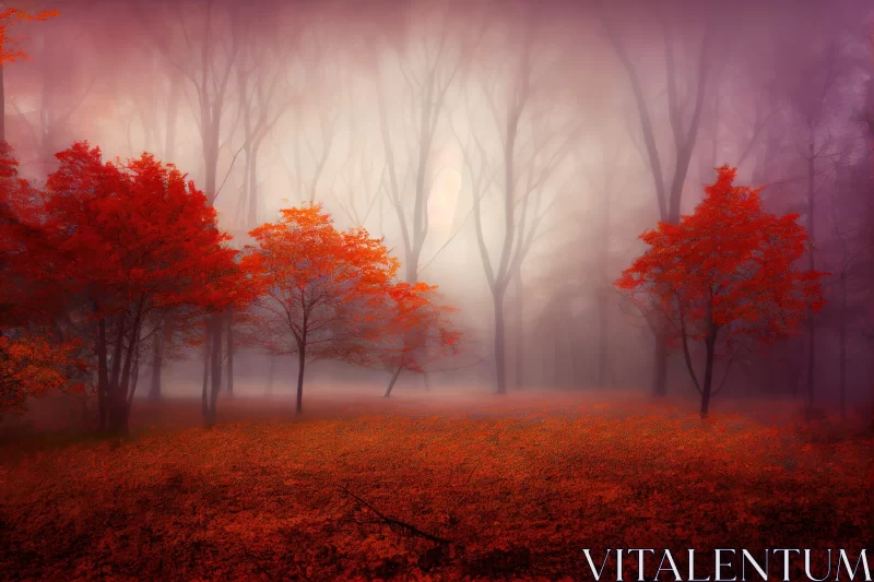 Foggy Woods in Vivid Dreamscapes - An Ethereal Autumn AI Image