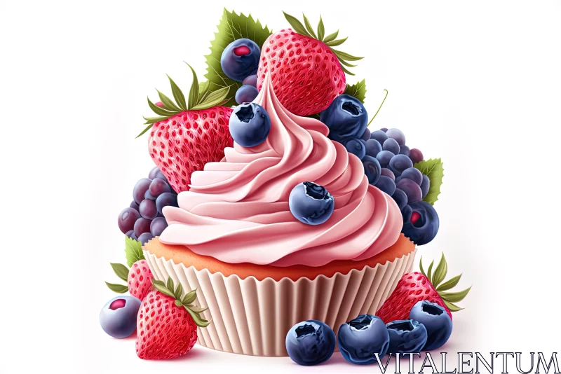 Red Berry Cupcake Illustration - A Colorful Food Art AI Image