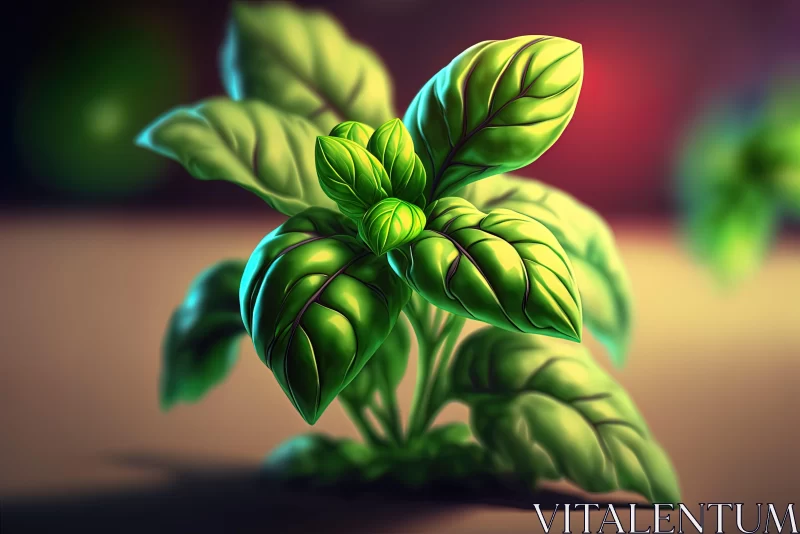 Basil Plant in Realistic Illustration AI Image