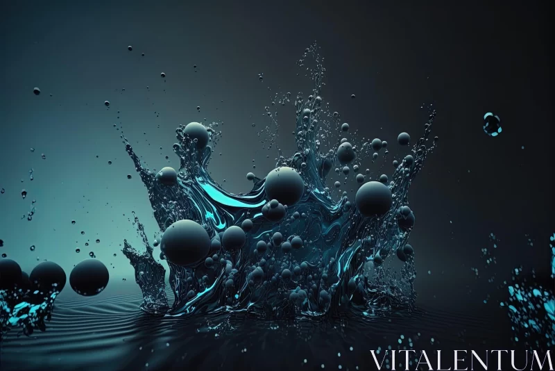 Blue and Black Water Effects - A Meticulous Nanopunk Rendering AI Image