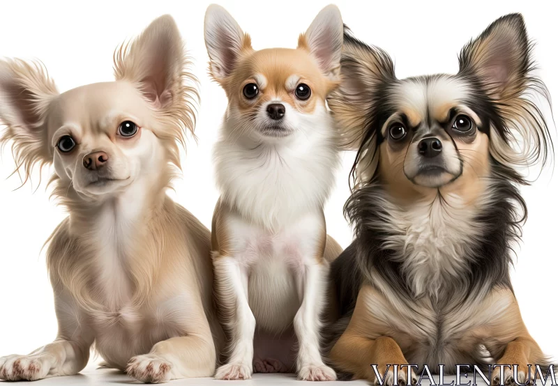 Charming Chihuahuas with Exaggerated Features Against a White Backdrop AI Image
