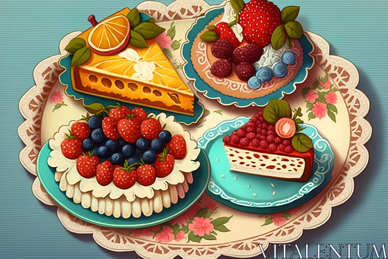 Colorful Desserts on Decorative Plates - A Feast for the Eyes AI Image