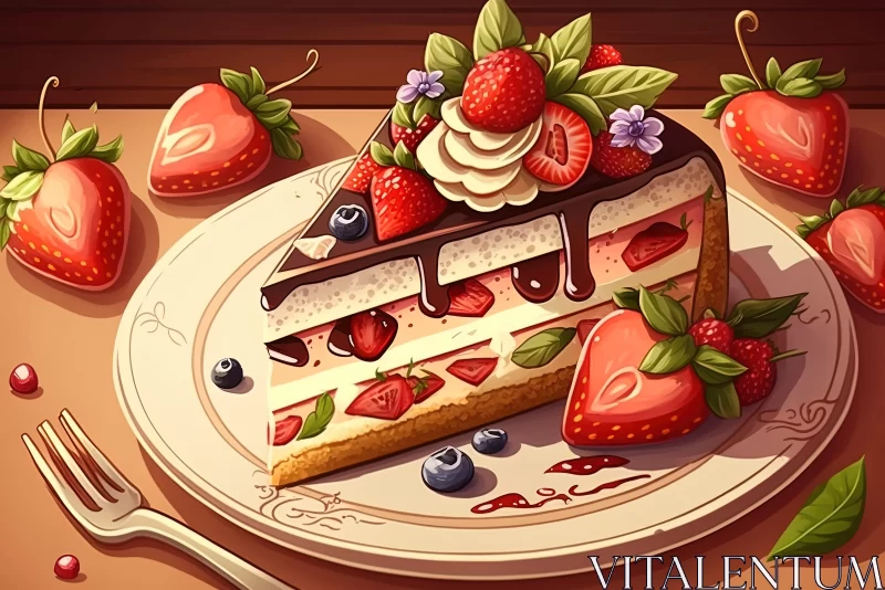 Charming Strawberry Pie and Ice Cream Illustration in Multilayered Realism AI Image