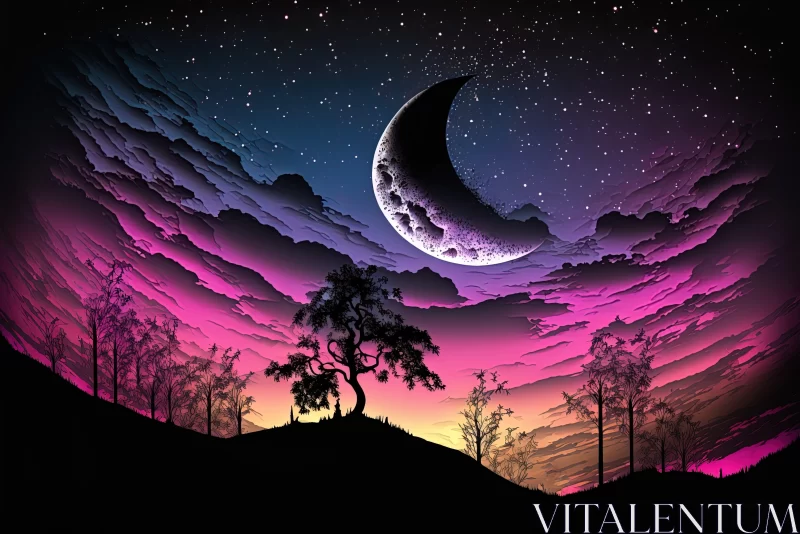 Moon and Stars Night Sky - A Hypercolorful Dreamscape AI Image