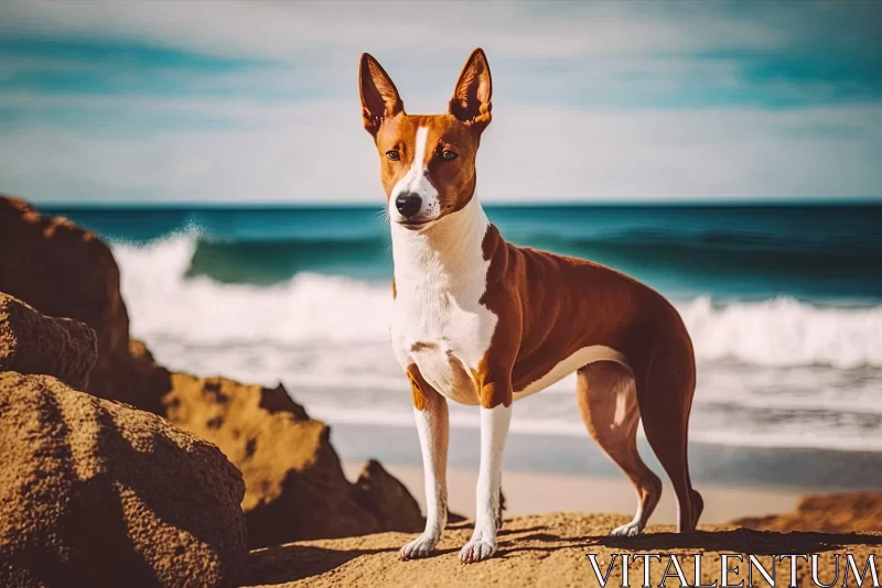 Sumatraism and Fawncore Inspired Dog Portrait on Beach AI Image