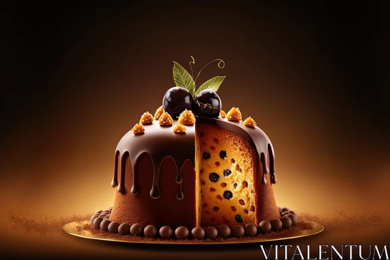 Surrealistic Chocolate Cake in Rich Dark Orange Tones AI Image