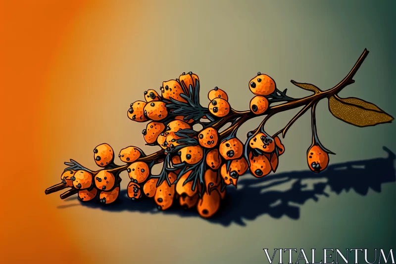Surrealistic Cartoon of Orange Berries on a Branch AI Image