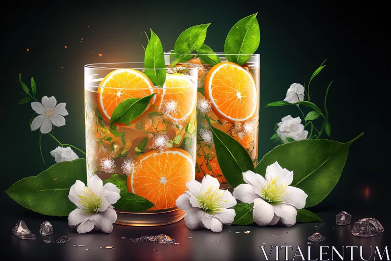Hyper Detailed Orange Cocktails Illustration AI Image