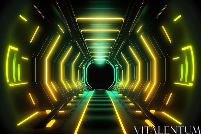 Futuristic Circular Tunnel in Neon Lights - 3D Illustration AI Image