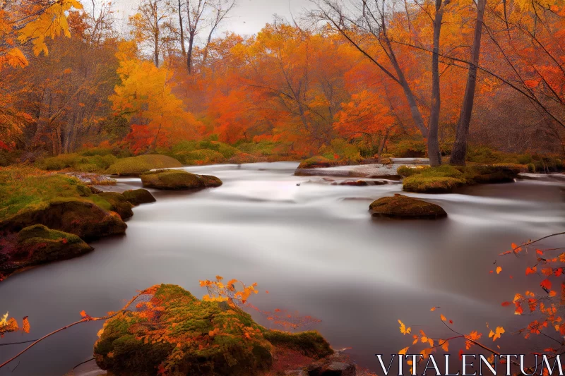 Tranquil Fall Foliage Scene with Warm Color Palette AI Image