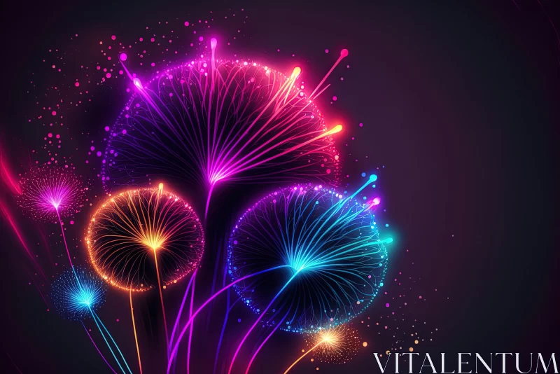 Colorful Dandelion and Fireworks Display - Nature Wonders AI Image