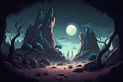 Dark Fantasy Landscape Art in a Lunarpunk Style