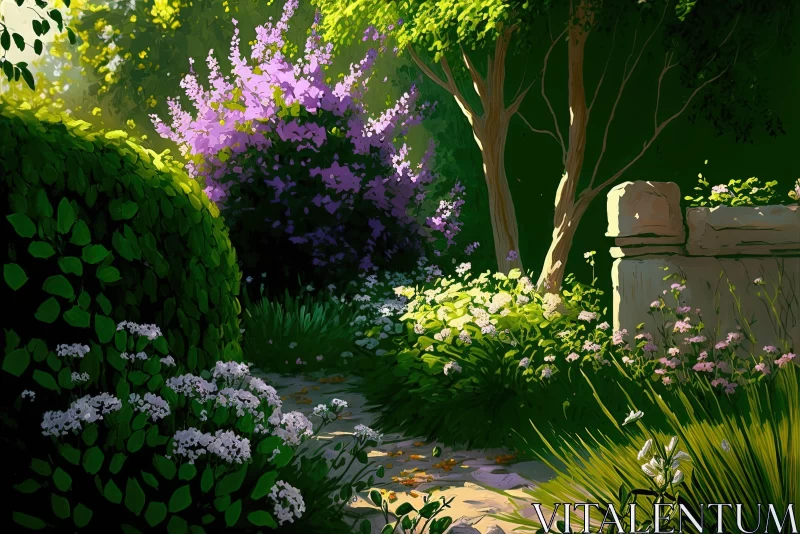 Tranquil Gardenscapes: An Artistic Depiction of Nature's Beauty AI Image