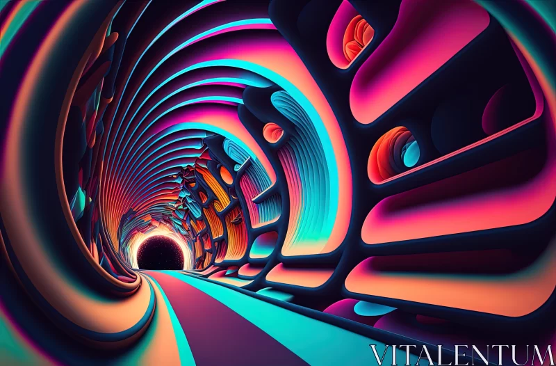 Colorful Surrealistic Tunnel in Crimson and Cyan AI Image